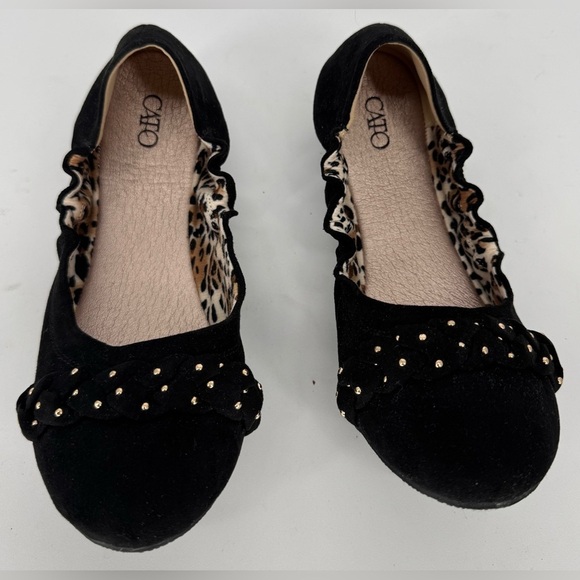 Cato Suede Leopard SCRUNCH Gold Studded Flats - Picture 2 of 10